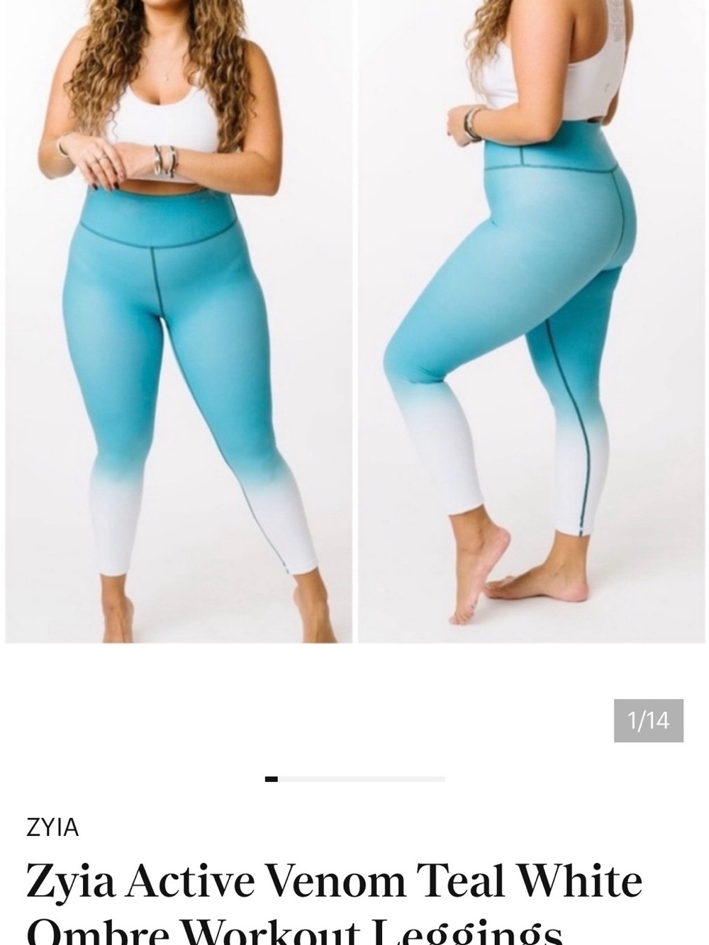 ZYIA Teal to White Ombre High-Rise Leggings